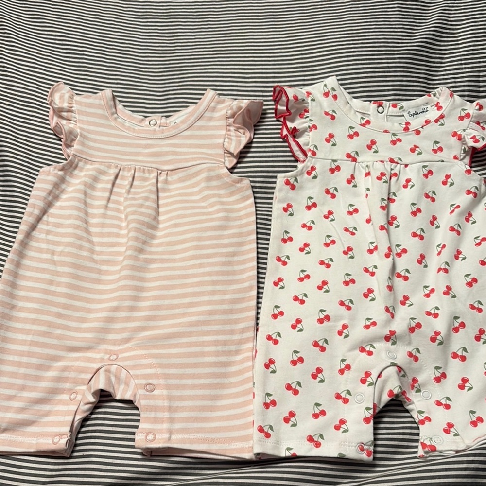 Baby Romper Set with Stripes and Cherry Print
